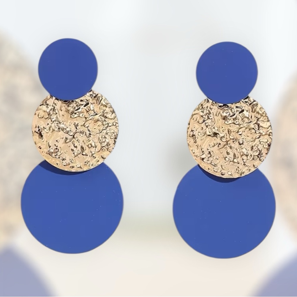 Blue and Gold Statement Earrings
